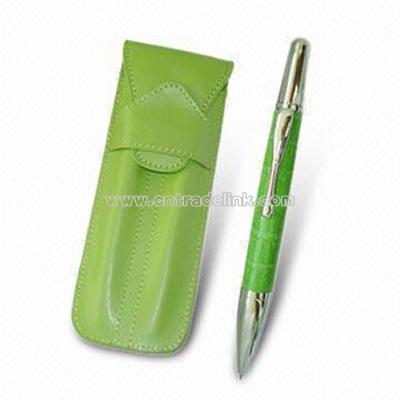 Ball Pen with Leather Pen Pouch