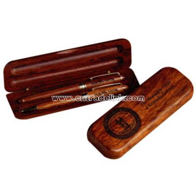Ballpoint pen and pencil set in rosewood box