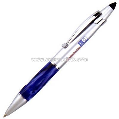 Ballpoint pen with color resin grip and stylus tip