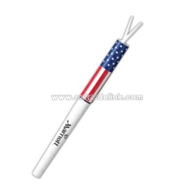 Ballpoint pen with neck rope and US flag design on cap
