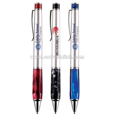 Ballpoint pen with twist action mechanism, agate look resin grip