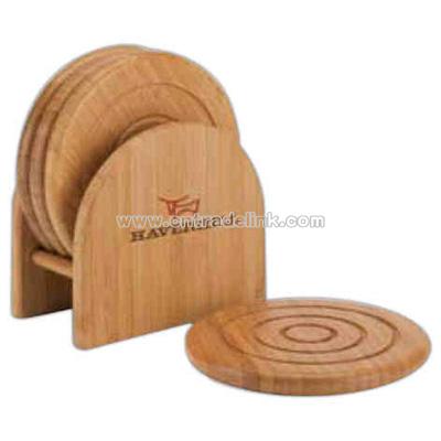 Bamboo 4-piece coaster set with matching holder