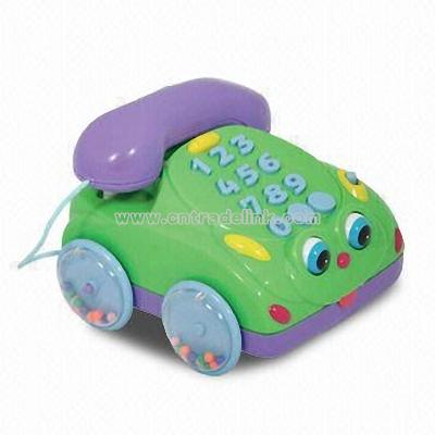 Battery-operated Rattle and Roll Phone Toy with Beads Inside of Wheel and Clear Wheel Cover