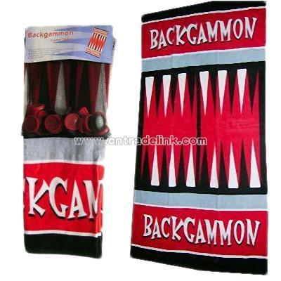 Beach Towel with Printed Backgammon Game Design