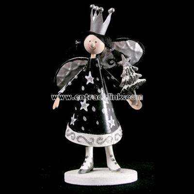 Black & White Metal Angel with Crown