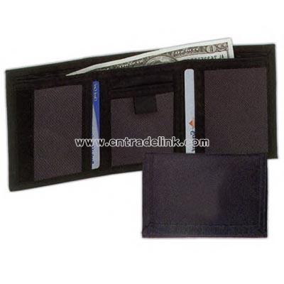 Black 600 denier polyester tri-fold blank wallet with coin compartment