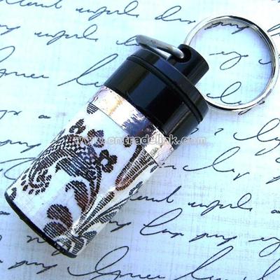 Black Keychain Pill Bottle with Victorian Pattern