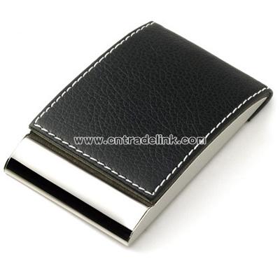 Black Leatherette Business Card Case w/ Magnetic Lid