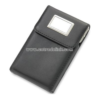 Black PU Leatherette Business Card Case w/ Rectangular Plate