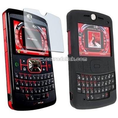 Black Skin Case and Screen Protector for Motorola Q 9m 9c