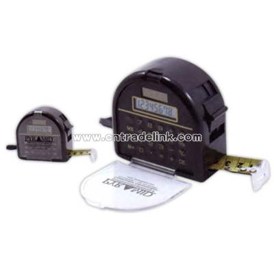 Black tape measure with solar LCD calculator