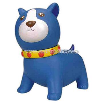 Blue rubber doggie shaped coin bank