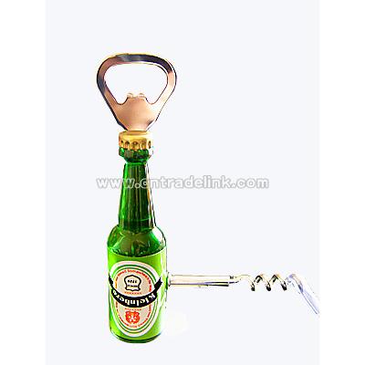 Bottle Shape Liquid Bottle Opener With Corkscrew