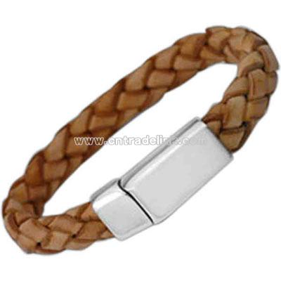 Braided tan leather ID bracelet