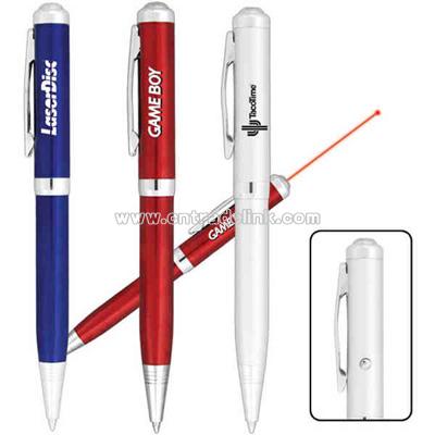 Brass ballpoint pen with red light laser pointer