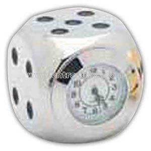 Brass dice with analog clock