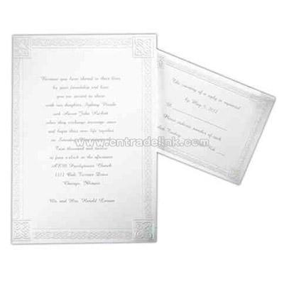 Bright white card with celtic border and embossed pearl highlights