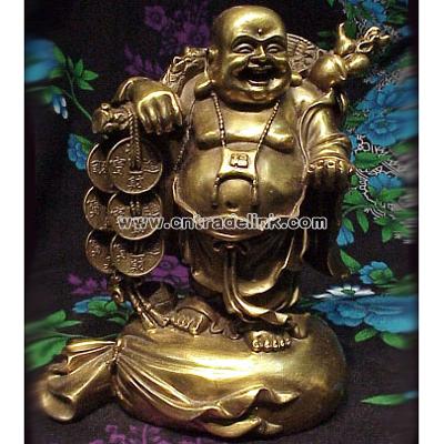 Bronze Happy Buddha Figurine with Coins