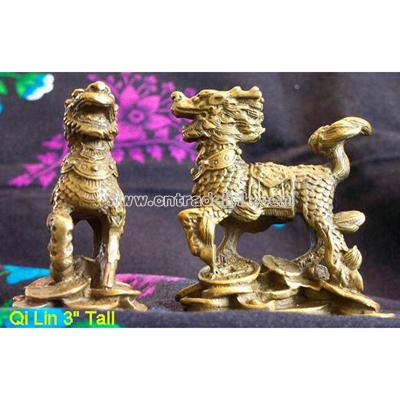 Bronze Pair Running Qi Lin (Kei Loon) Statues