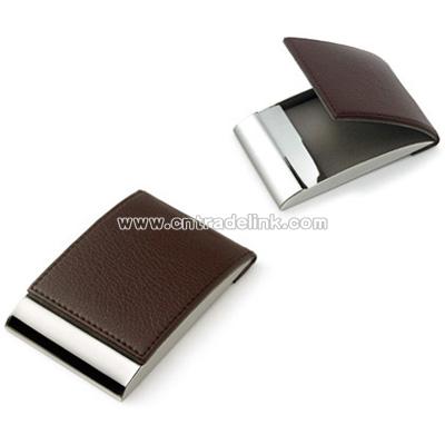 Brown Leatherette Business Card Case w/ Magnetic Lid