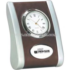 Brown leather desk clock