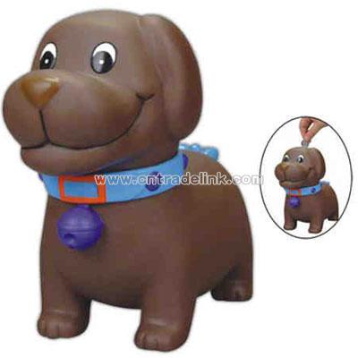 Brown rubber doggie shaped coin bank toy