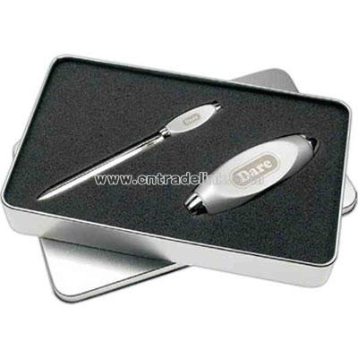 Business card holder and letter opener gift set