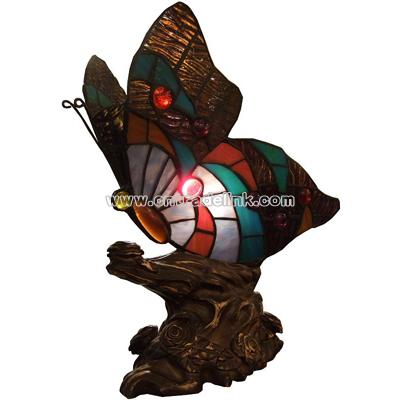 Calais Tiffany Butterfly Accent Lamp Green/Red/Brown