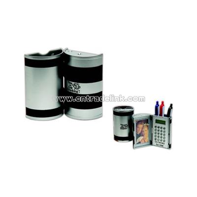Calculator with magic picture frame, pen holder