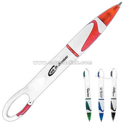 Carabiner clip on ballpoint pen with twist action