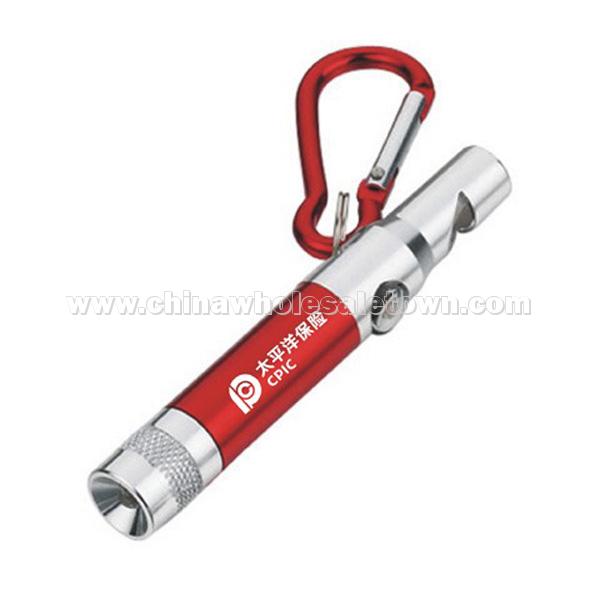 Carabiner mini torch with whistle
