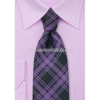 Checkered Pattern Necktie in Purple and Black