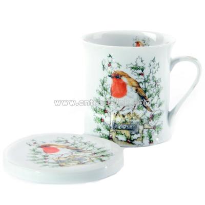 Christmas Robin, Mug and Coaster Set