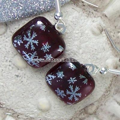 Christmas Sleigh Fused Dichroic Glass Earrings