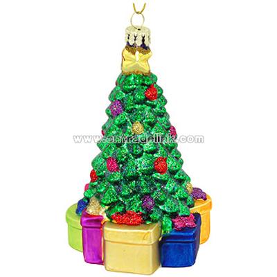 Christmas Tree With Gifts Glass Ornament