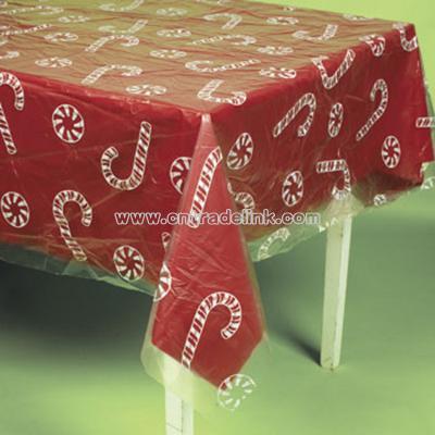 Clear Candy Cane And Peppermint Printed Table Cover