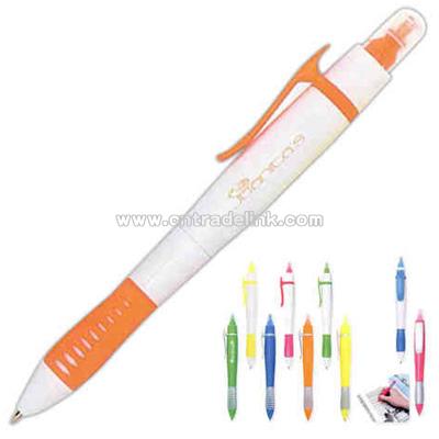 Combination ballpoint pen and chisel tip highlighter