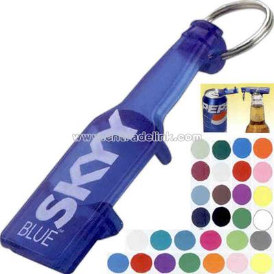 Combination bottle/pop-top can opener with bottle shaped design