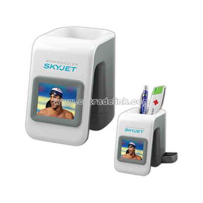 Combination digital photo frame and desk caddy