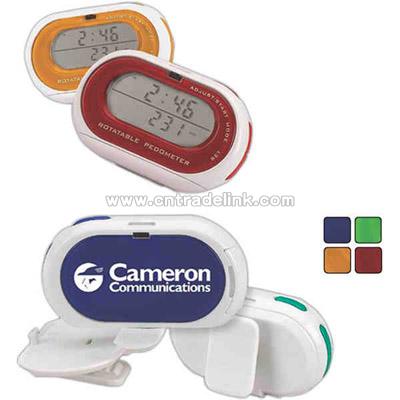 Combination rotatable pedometer and clock