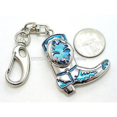 Cowboy Boot Clip Watch Keychain Purse Charm Blue Enamel