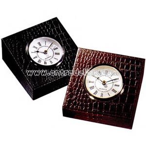 Croco leather table clock