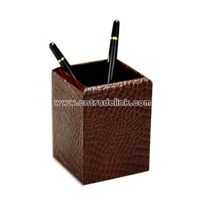 Crocodile embossed leather pencil cup