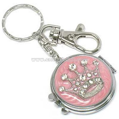 Crown Compact Mirror Locket Purse Charm - Pink