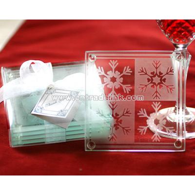 Crystal Snowflake Glass Coaster Set