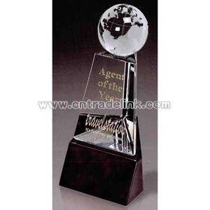 Crystal award with globe
