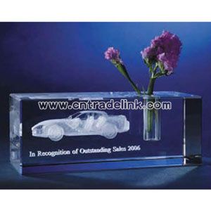 Crystal block award with vase