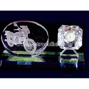 Crystal desk award with clock