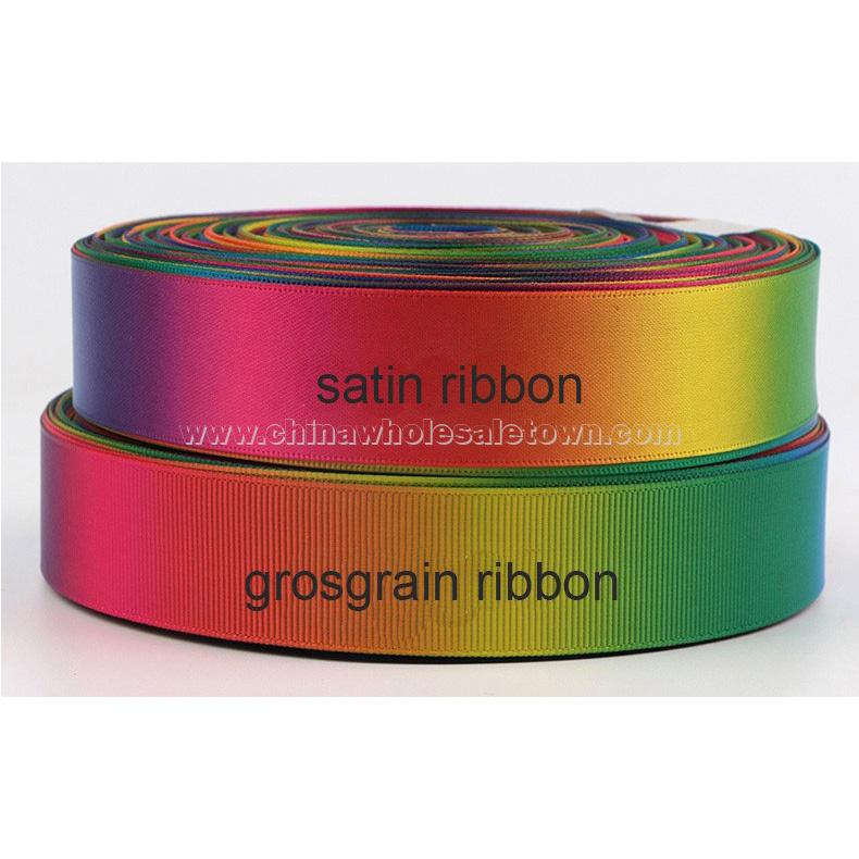 Custom Dark Colorful Satin Grosgrain Gradient Rainbow Ribbon