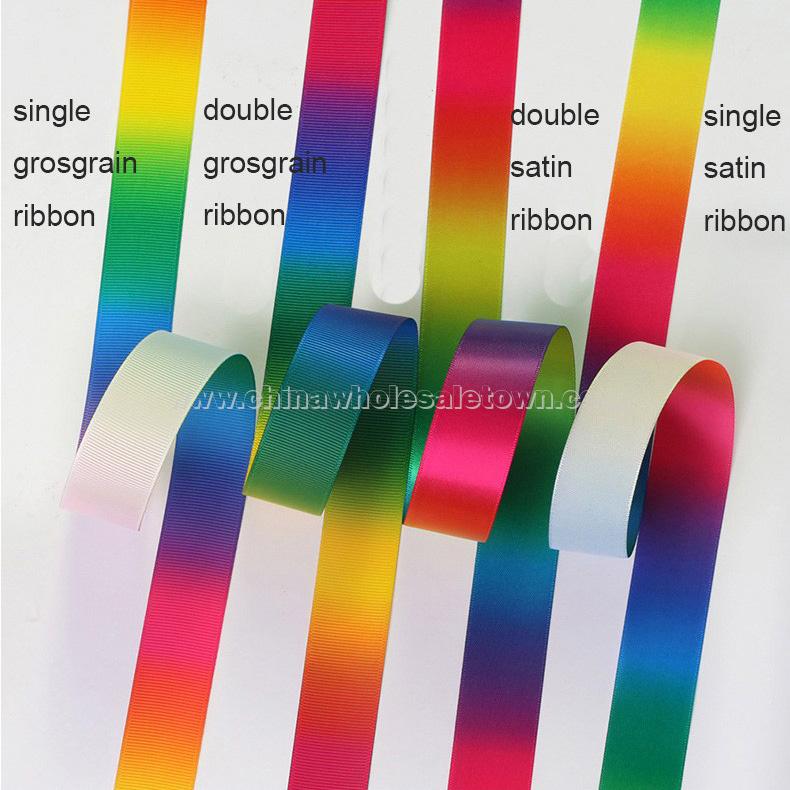 Custom Dark Colorful Satin Grosgrain Gradient Rainbow Ribbon